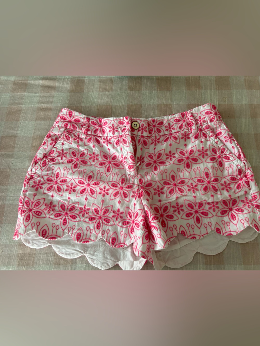 crown & ivy White Shorts with Pink Floral Embroidery